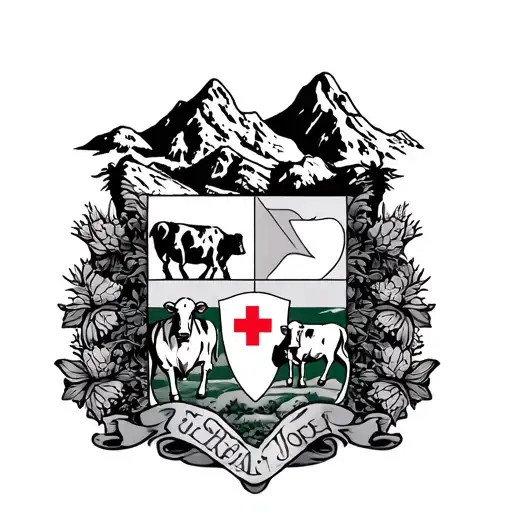 Create me a tattoo to represent Switzerland. Cows, mountains, coat of arms also of Ticino etc tattoo design idea