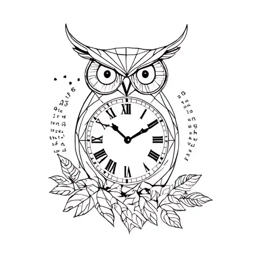 Owl, forest and clock using geometric shapes with a quote tattoo design idea