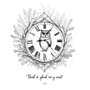 Owl, forest and clock using geometric shapes with a quote tattoo design idea
