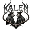 the name KALEN with profound meaningful images in each letter timeless legendary hunting 2 sons  tattoo design idea