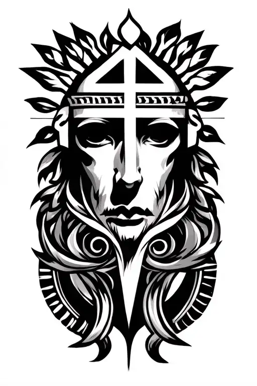 Ancient greek and christian religion symbols in one tattoo design idea