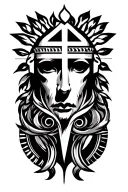 Ancient greek and christian religion symbols in one tattoo design idea