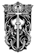 Ancient greek and christian religion symbols in one tattoo design idea