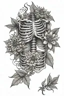 rib cage with aster flowers tattoo design idea