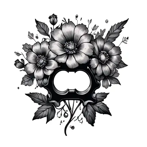 brass knuckles with flowers tattoo design idea