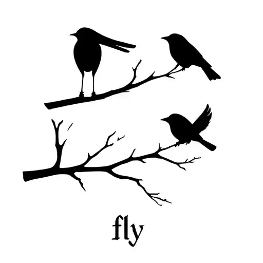 3 Black Birds  small on a branch with the word fly  tattoo design idea