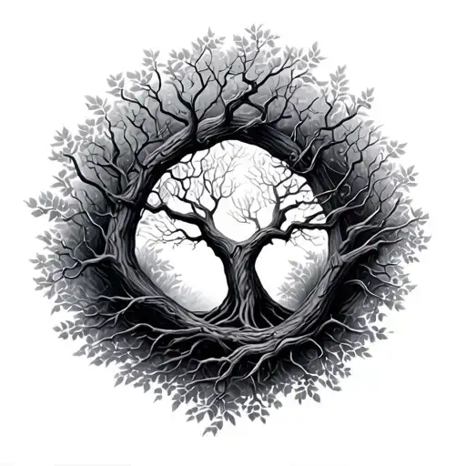 skinny long tree branches tattoo design idea