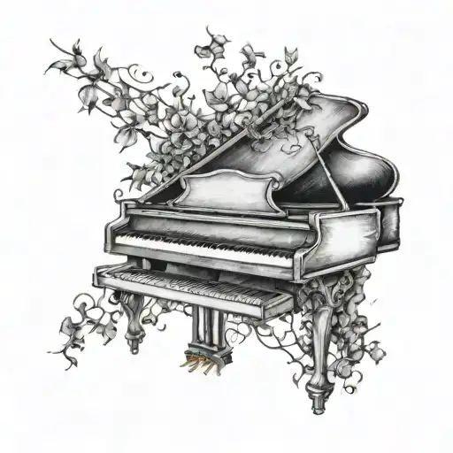 piano with vines growing tattoo design idea