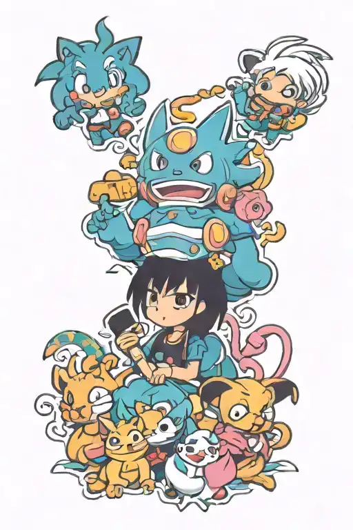 90's cartoon characters tattoo design idea