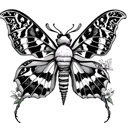 comet moth with poison flowers intertwined tattoo design idea