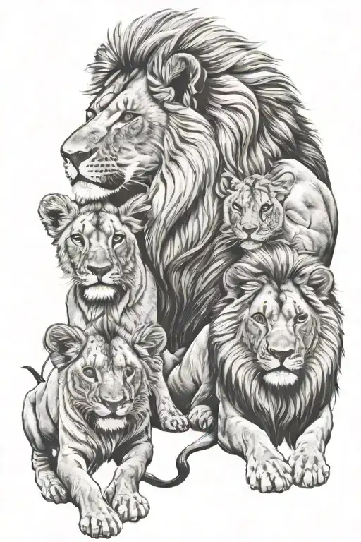 lion family posing tattoo design idea