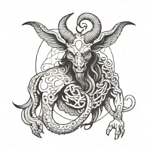 Baphomet inspired creature with Japanese tattoo design idea