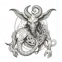 Baphomet inspired creature with Japanese tattoo design idea