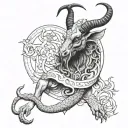 Baphomet inspired creature with Japanese tattoo design idea