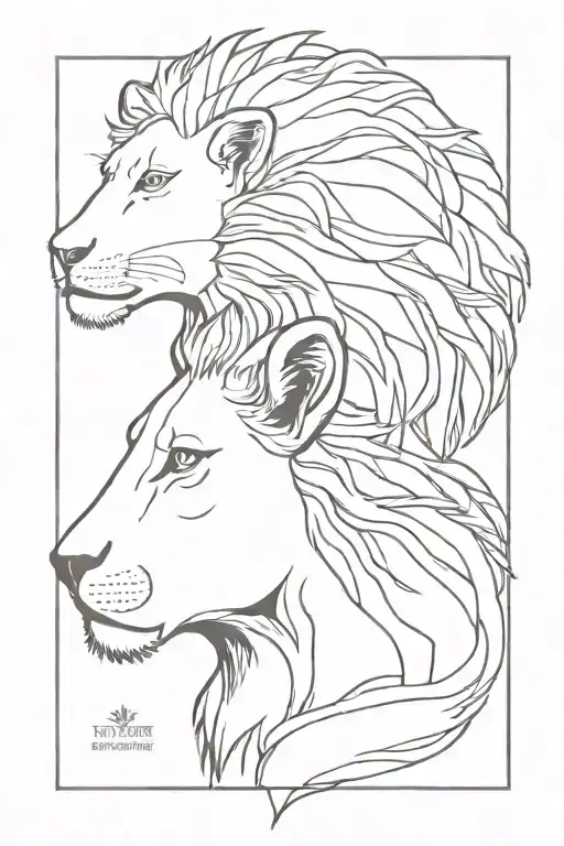 Minimalist lamb head and Lion head profile holding tattoo design idea