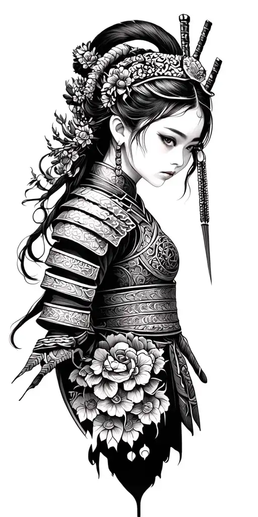 warrior samurai girl tattoo design idea