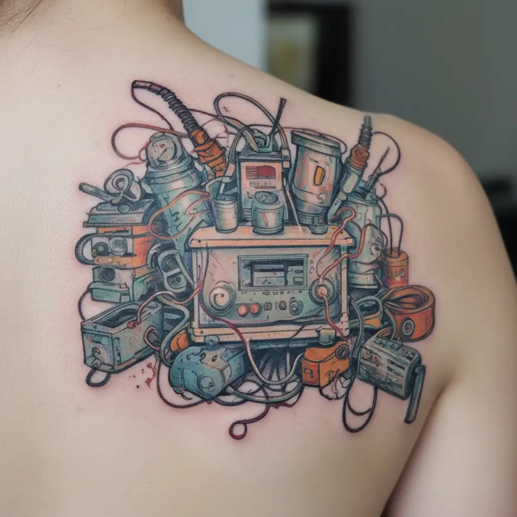 electrician materials, sea and with the name Alison tattoo design idea