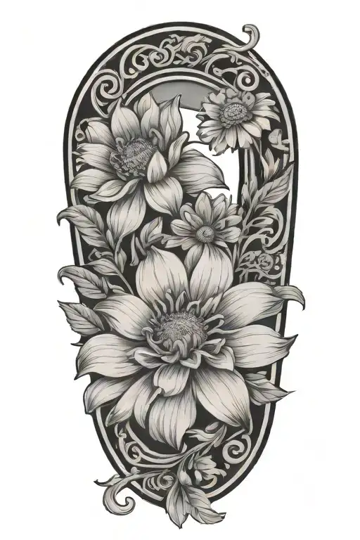 horseshoe and zinnias  tattoo design idea