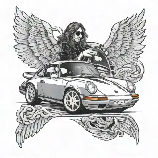 ozzy driving porsche 911 tattoo design idea