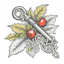 key with a holly leaf intertwined tattoo design idea