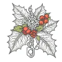 key with a holly leaf intertwined tattoo design idea