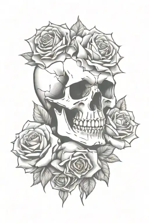 skull end roses  tattoo design idea