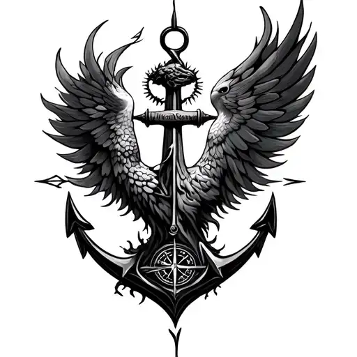 Phoenix rising from ashes Tree of life Anchor and compass  tattoo design idea