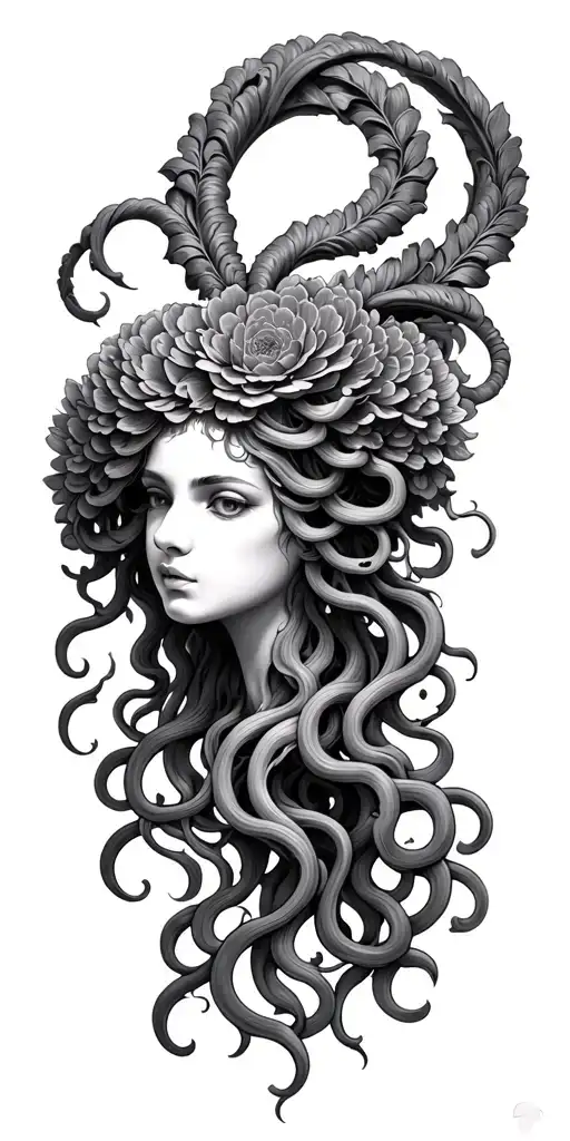 ornamental medusa flower tattoo design idea