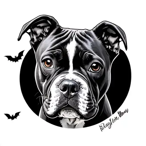 brindle fur pitbull puppy halloween tattoo design idea