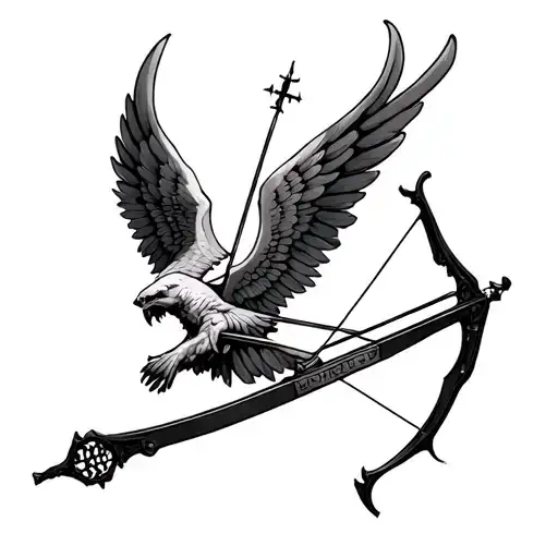 my mercy prevails over my wrath with crossbow and wings tattoo design idea