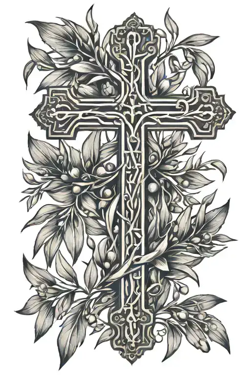 a thin cross with olive branches coming out the ends for a spine tattoo tattoo design idea