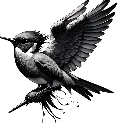 Faceless Angel with Colibri tattoo design idea