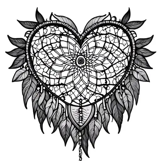 heart dream catcher tattoo design idea