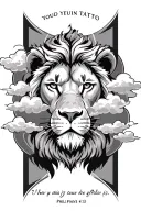bible verse Philippians 4:13 clouds around lion head tattoo design idea