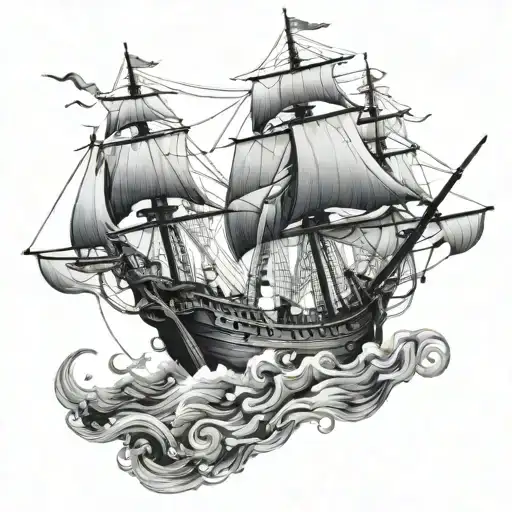 galleon ship flying tattoo design idea