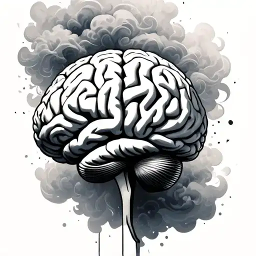  brain covered in clouds and smoke coming  tattoo design idea