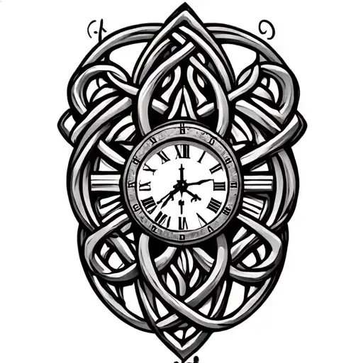 Celtic trinity knot clock face tattoo design idea