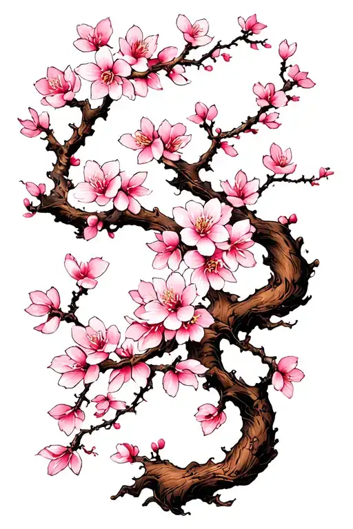 cherry blossom branches intertwining like vines growing tattoo design idea