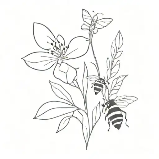 delicate small flower with bee nearby tattoo design idea
