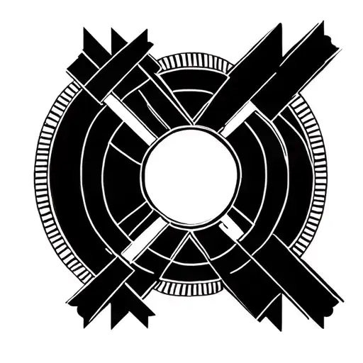 Circular symbol in blackwork, with internal geometric division based on vertical axis, X diagonals and horizontal line tattoo design idea