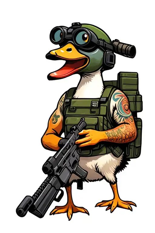Silly goose, holding an M4, wearing duel tube NVGs and a helmet  tattoo design idea