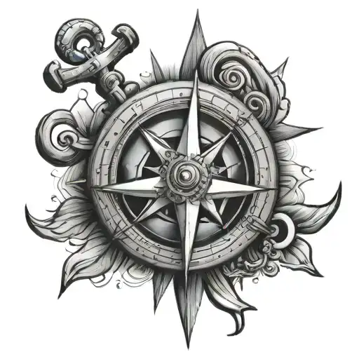 anchor compass tattoo design idea