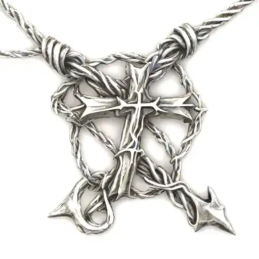 barbed wire with cross hanging pendant tattoo design idea