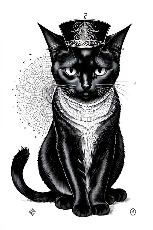 The Fool tarot but as a black cat tattoo design idea