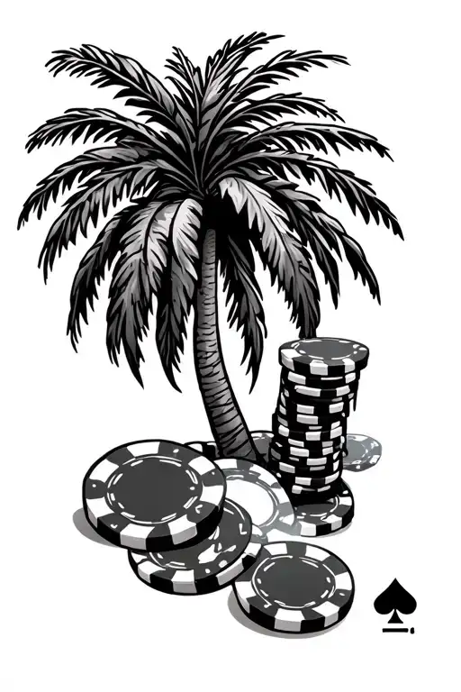 palm tree and poker chip tattoo design idea