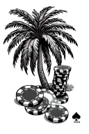 palm tree and poker chip tattoo design idea