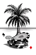palm tree and poker chip tattoo design idea