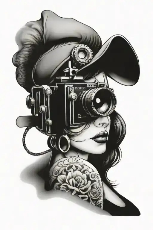 Sexy lady and cameras tattoo design idea