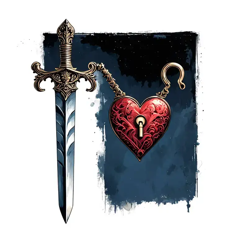 dagger though a heart shaped lock tattoo design idea
