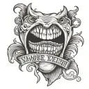 vampire teeth with the words vampire will never hurt you tattoo design idea